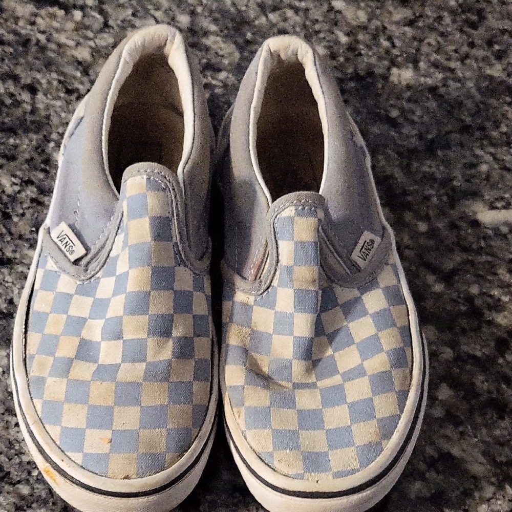 Vans Kids Light Blue Checkered Slip-On Sneakers